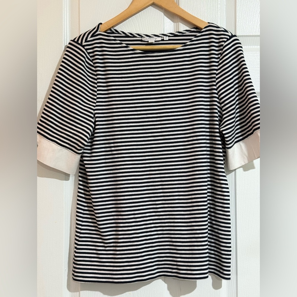 Chico's Black and White Striped top size L